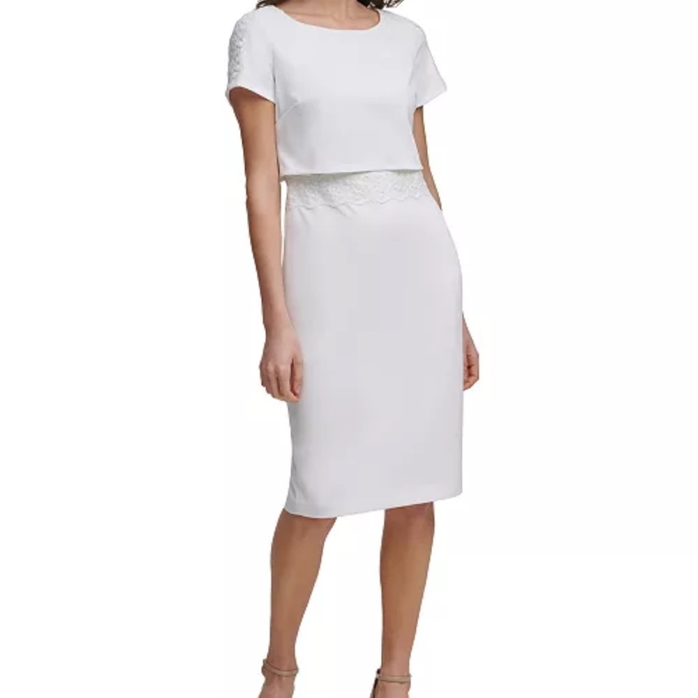 NWT Kensie Cream Sheath Dress Sleeveless Crew Neck Midi